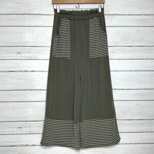 Lovely Melody Olive Green Wide Leg Cropped Lounge Pants Stripe Hem Size Medium